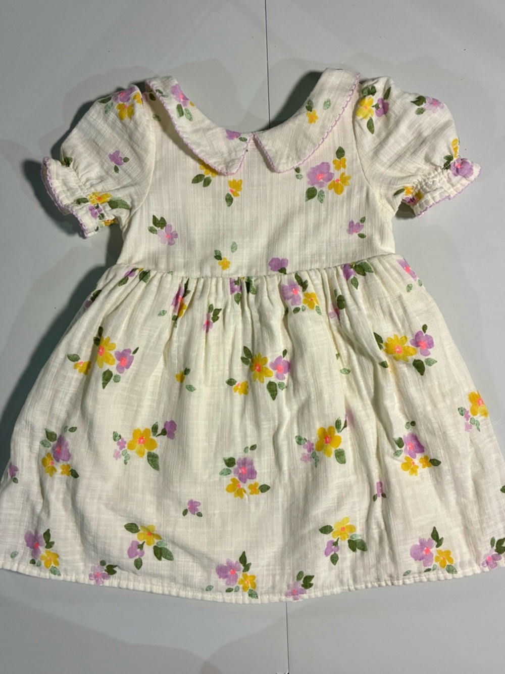 Cat & Jack White Floral Cotton Dress with Purple and Yellow Blooms